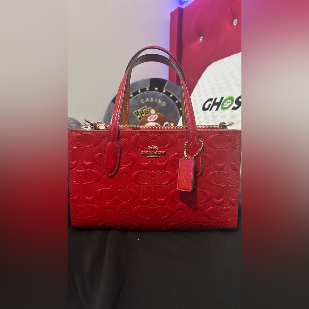 Coach Embossed Red Satchel